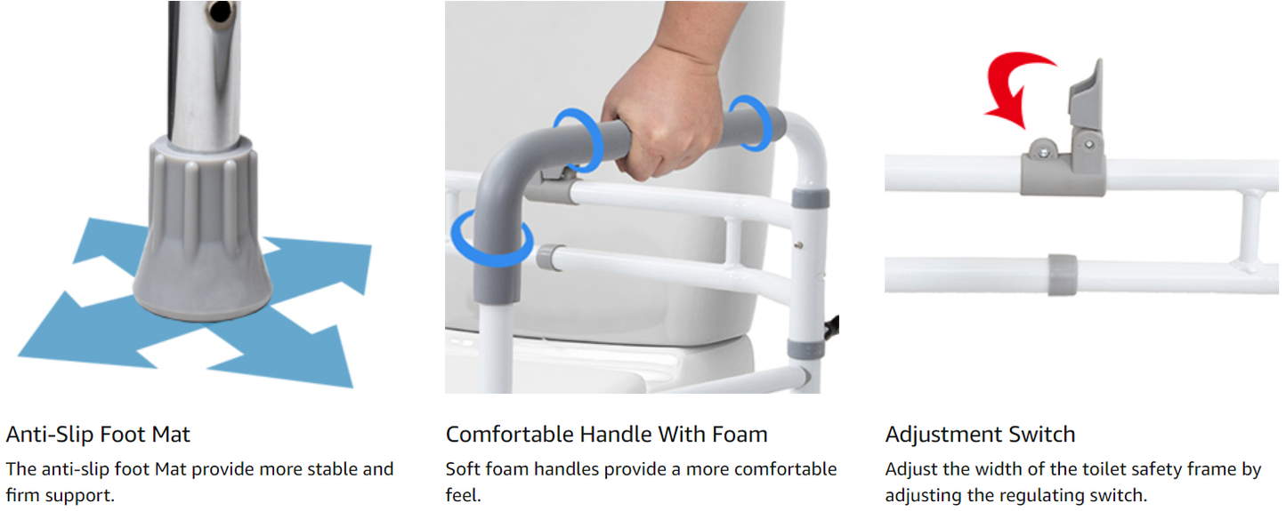 WeHwupe Toilet Rails - Toilet Safety Rail for Elderly Adults - Adjustable Bathroom Toilet Handles - Toilet Safety Frame & Rails - Toilet Grab Bars for Senior, Handicap & Disabled,Fits Most Toilets