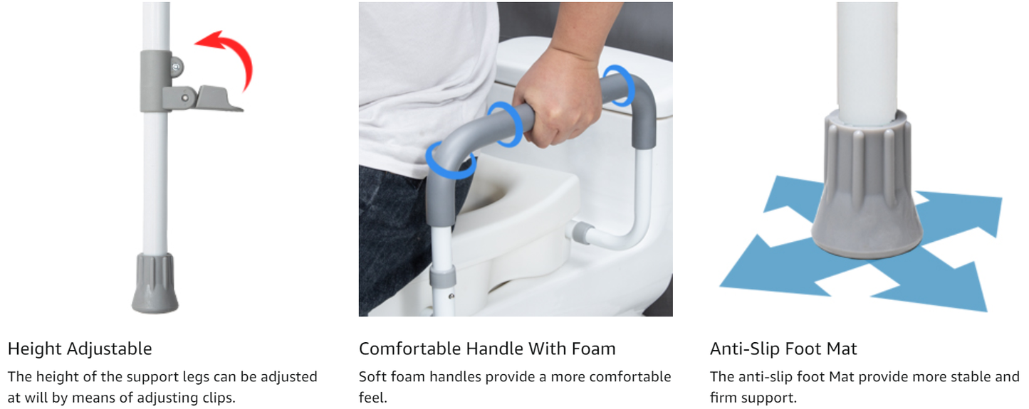 WeHwupe Raised Toilet Seat with Handles for Elderly - Toilet Seat Risers for Seniors with Adjustable Padded Arms - Elevated Toilet Safety Seat for Standard or Elongated Commode