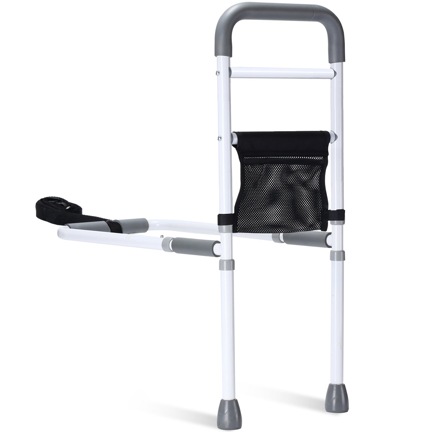 WeHwupe Bed Rails for Elderly Adults Height Adjustable Bed Assist Rail for Seniors Safety Bed Handle with Leg Bedside Fall Prevent Grab Bar with Storage Pocket Fits King Queen Full Twin Bed