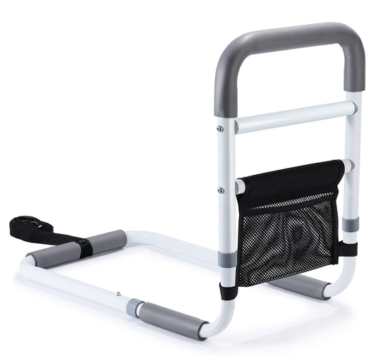 WeHwupe Bed Rails for Elderly Adults Safety Height Adjustable Bed Assist Rail for Seniors Bedside Fall Prevent Grab Bar with Storage Pocket Fits King Queen Full Twin Bed