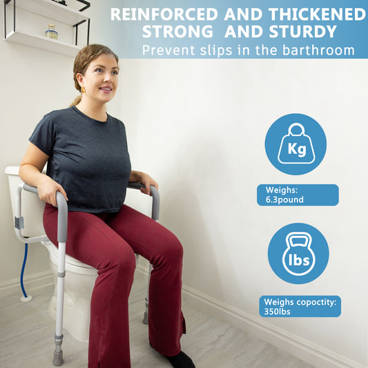 Toilet Safety Rails for Elderly Adults - Adjustable Bathroom Toilet Safety Frame with Handles - Stand Alone Toilet Grab Bar for Senior, Handicap & Disabled,Fits Most Toilets