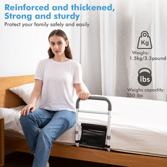 WeHwupe Bed Rails for Elderly Adults Safety Height Adjustable Bed Assist Rail for Seniors Bedside Fall Prevent Grab Bar with Storage Pocket Fits King Queen Full Twin Bed