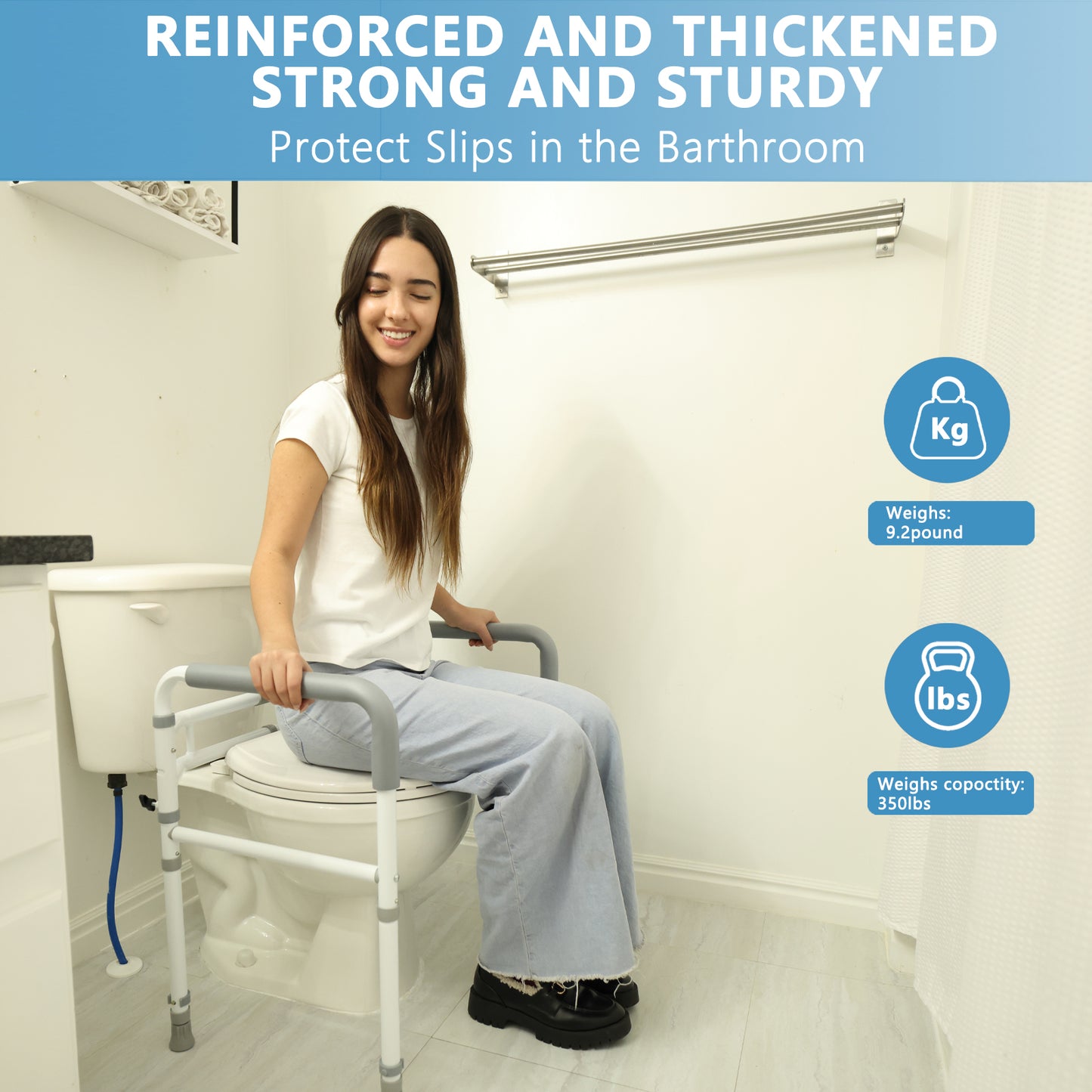 WeHwupe Toilet Rails - Toilet Safety Rail for Elderly Adults - Adjustable Bathroom Toilet Handles - Toilet Safety Frame & Rails - Toilet Grab Bars for Senior, Handicap & Disabled,Fits Most Toilets