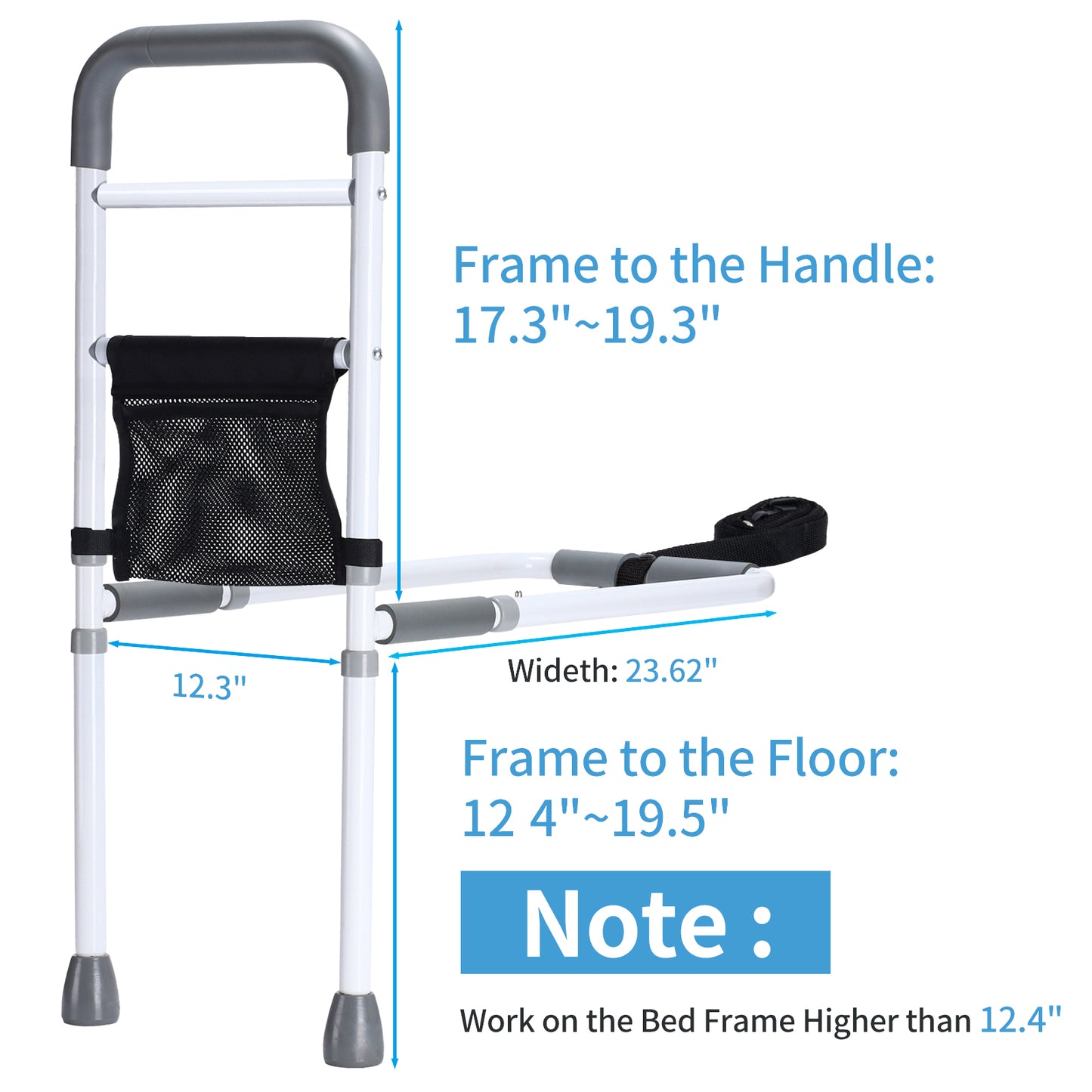 WeHwupe Bed Rails for Elderly Adults Height Adjustable Bed Assist Rail for Seniors Safety Bed Handle with Leg Bedside Fall Prevent Grab Bar with Storage Pocket Fits King Queen Full Twin Bed