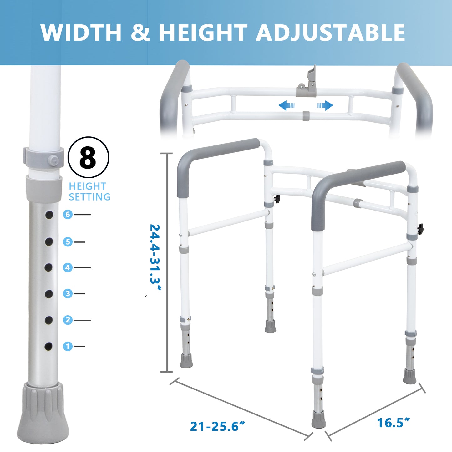 WeHwupe Toilet Rails - Toilet Safety Rail for Elderly Adults - Adjustable Bathroom Toilet Handles - Toilet Safety Frame & Rails - Toilet Grab Bars for Senior, Handicap & Disabled,Fits Most Toilets