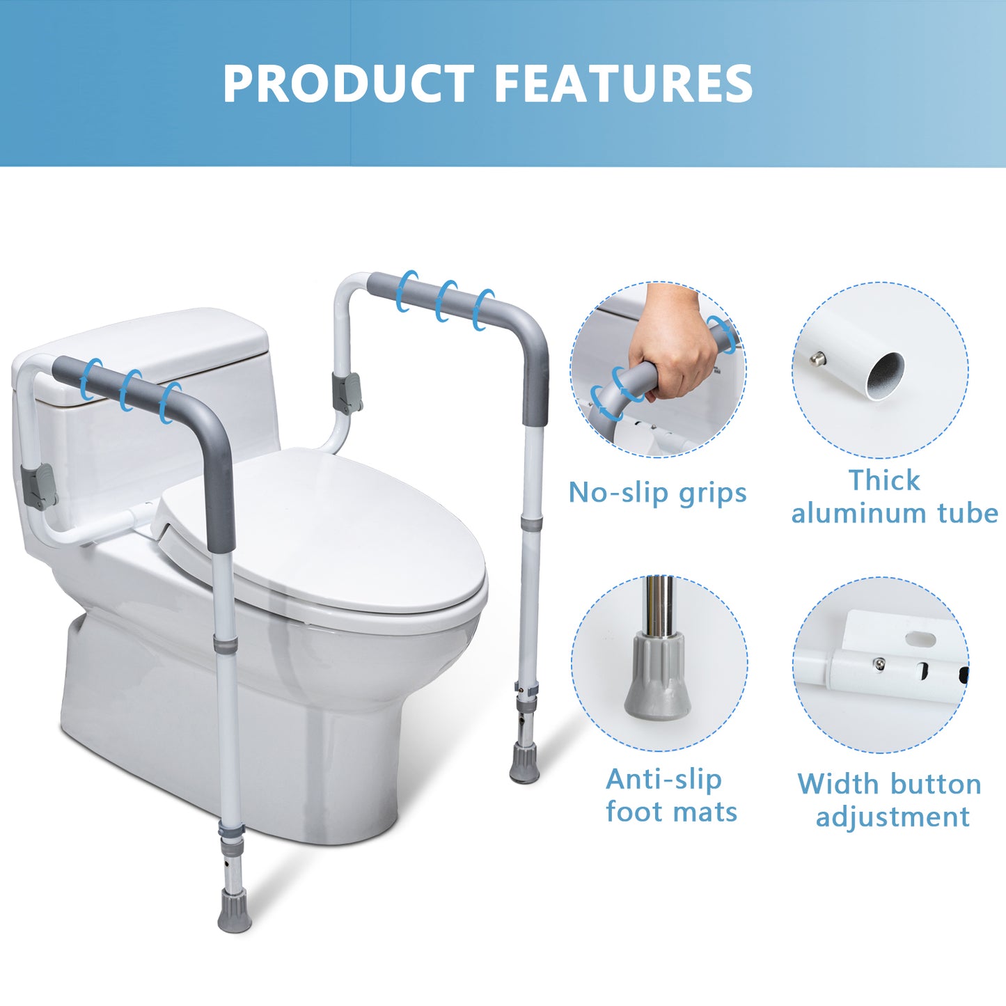 Toilet Safety Rails for Elderly Adults - Adjustable Bathroom Toilet Safety Frame with Handles - Stand Alone Toilet Grab Bar for Senior, Handicap & Disabled,Fits Most Toilets