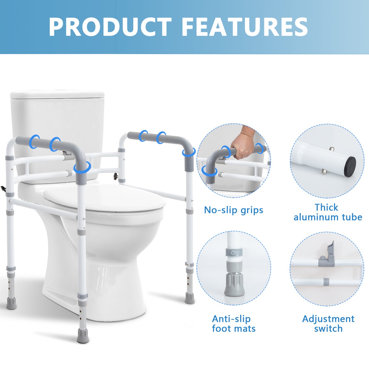 WeHwupe Toilet Rails - Toilet Safety Rail for Elderly Adults - Adjustable Bathroom Toilet Handles - Toilet Safety Frame & Rails - Toilet Grab Bars for Senior, Handicap & Disabled,Fits Most Toilets
