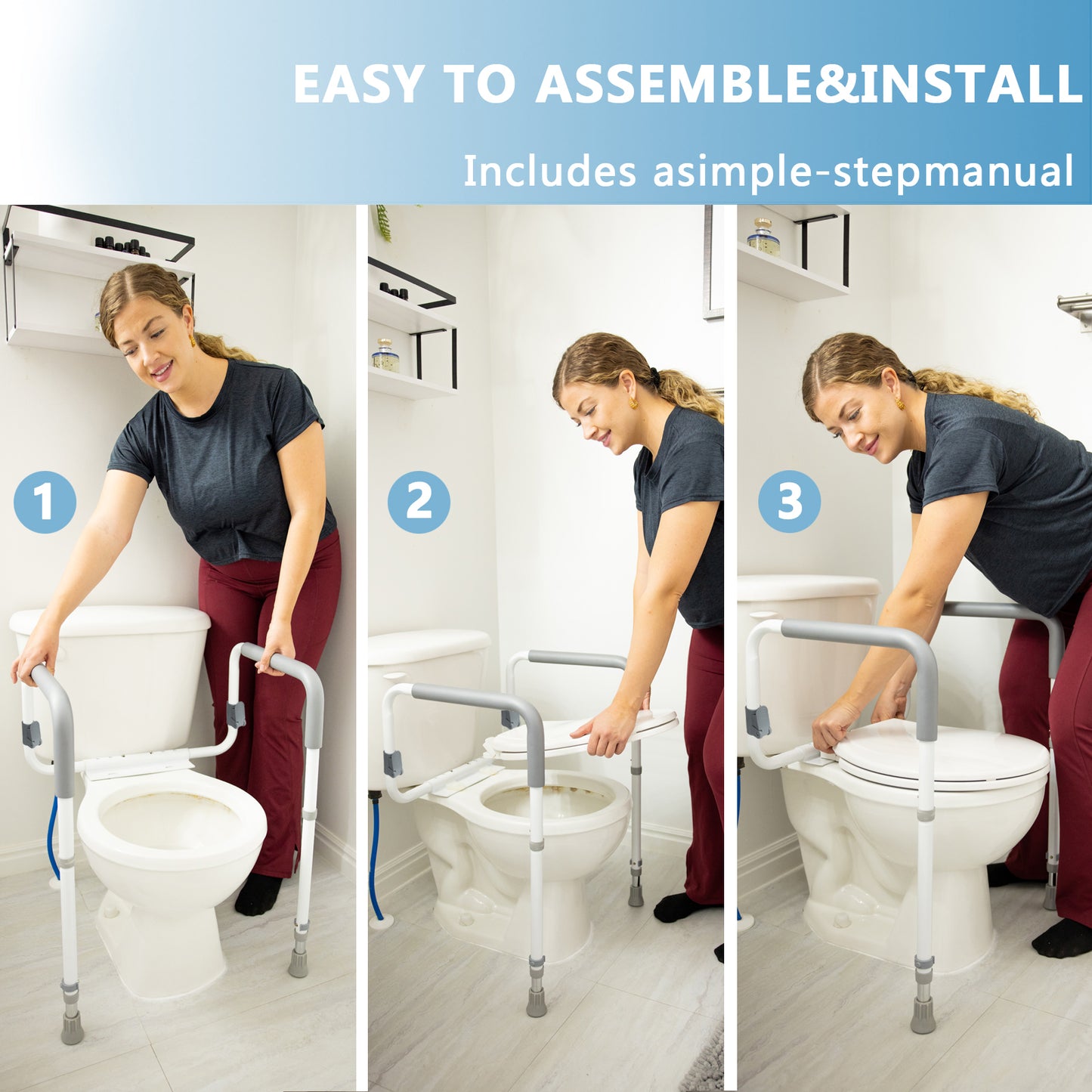 Toilet Safety Rails for Elderly Adults - Adjustable Bathroom Toilet Safety Frame with Handles - Stand Alone Toilet Grab Bar for Senior, Handicap & Disabled,Fits Most Toilets