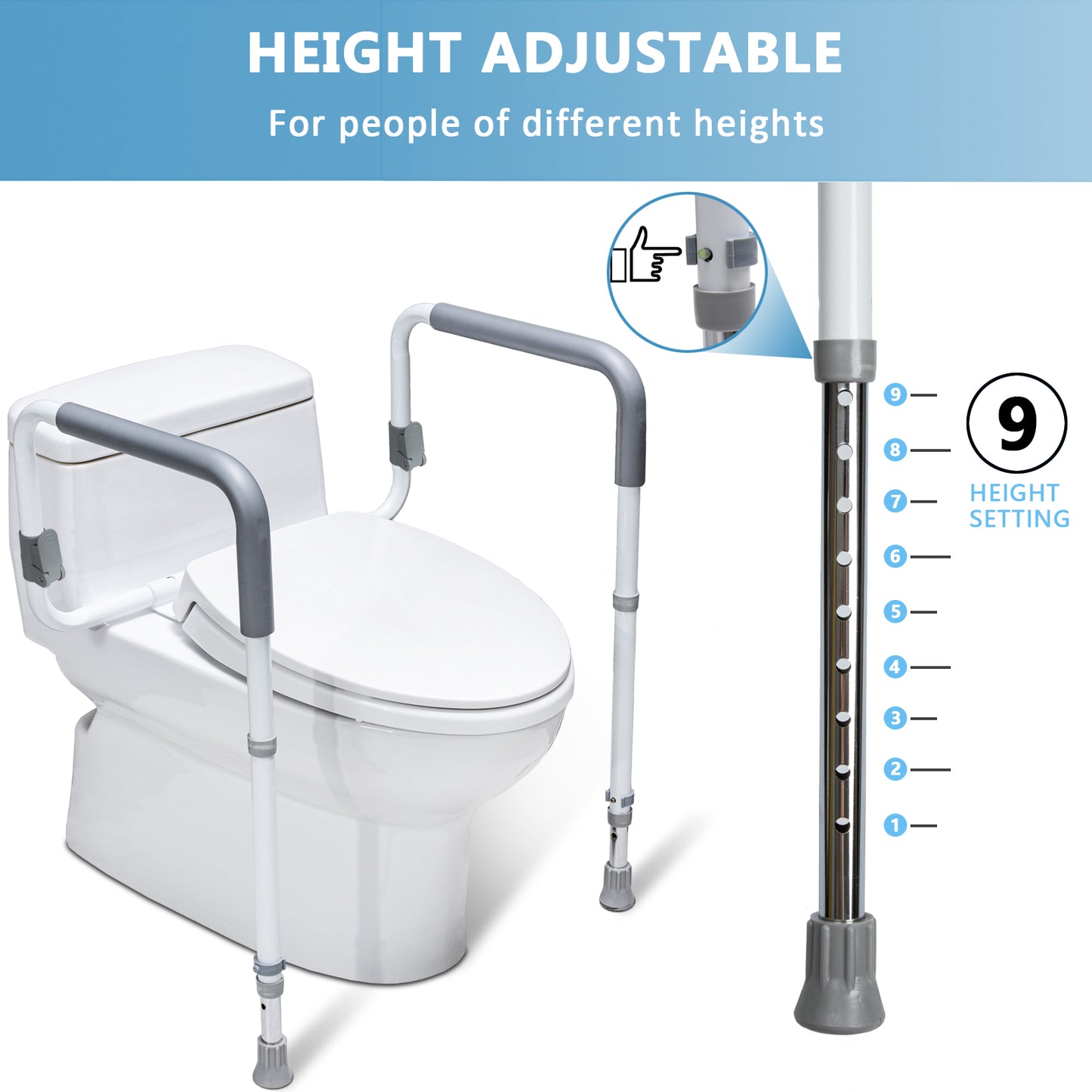 Toilet Safety Rails for Elderly Adults - Adjustable Bathroom Toilet Safety Frame with Handles - Stand Alone Toilet Grab Bar for Senior, Handicap & Disabled,Fits Most Toilets