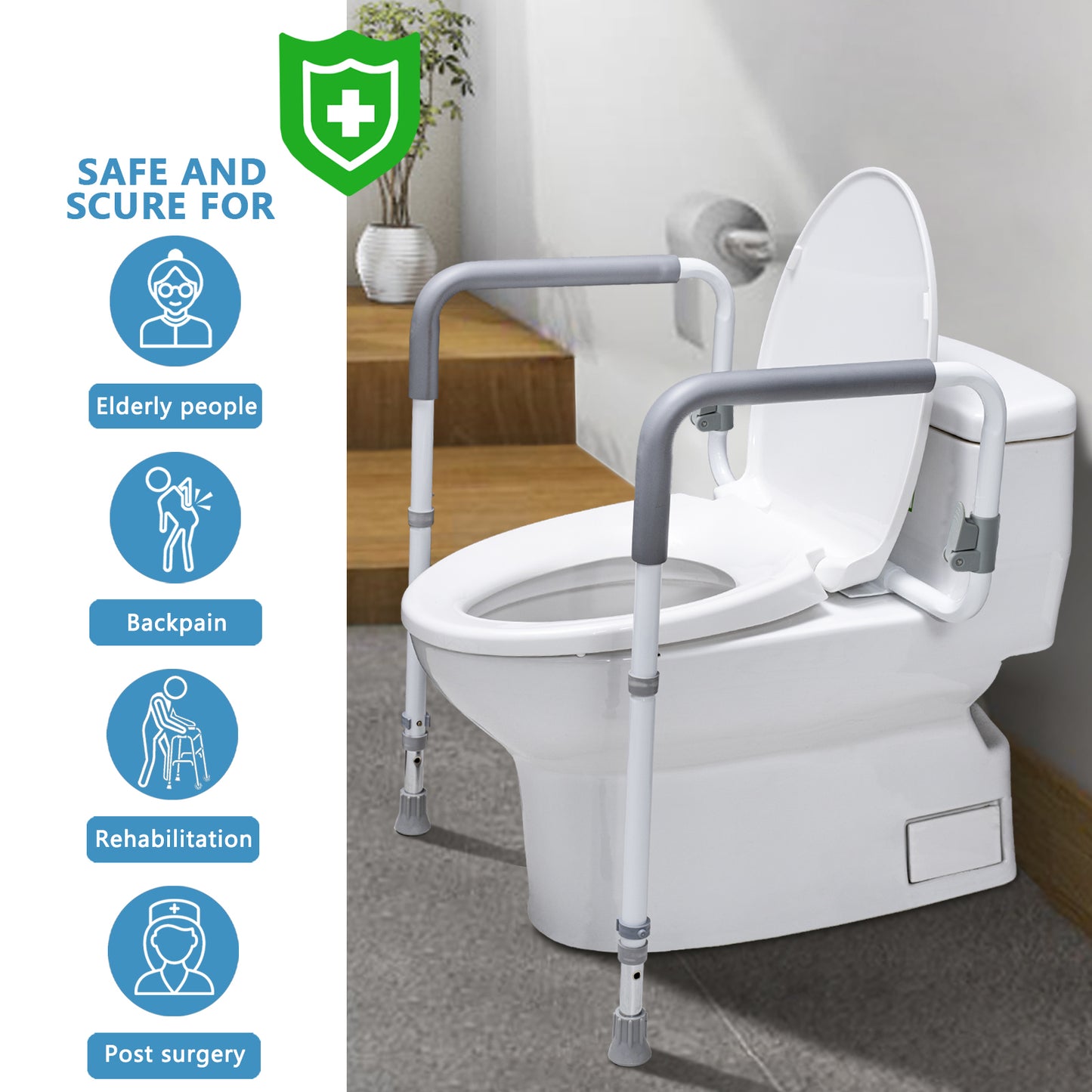 Toilet Safety Rails for Elderly Adults - Adjustable Bathroom Toilet Safety Frame with Handles - Stand Alone Toilet Grab Bar for Senior, Handicap & Disabled,Fits Most Toilets