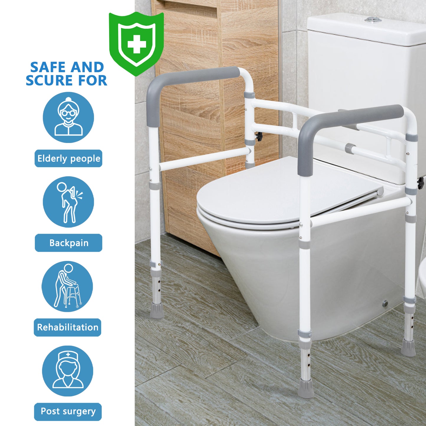 WeHwupe Toilet Rails - Toilet Safety Rail for Elderly Adults - Adjustable Bathroom Toilet Handles - Toilet Safety Frame & Rails - Toilet Grab Bars for Senior, Handicap & Disabled,Fits Most Toilets