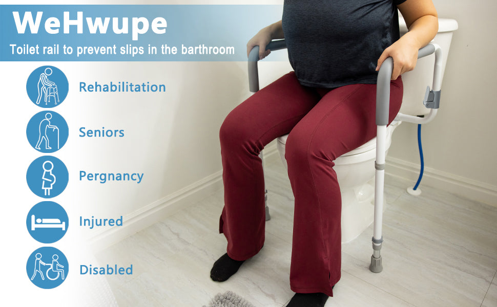 Toilet Safety Rails for Elderly Adults - Adjustable Bathroom Toilet Safety Frame with Handles - Stand Alone Toilet Grab Bar for Senior, Handicap & Disabled,Fits Most Toilets