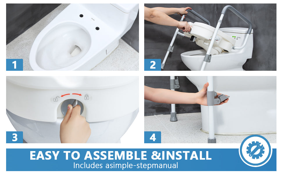 WeHwupe Raised Toilet Seat with Handles for Elderly - Toilet Seat Risers for Seniors with Adjustable Padded Arms - Elevated Toilet Safety Seat for Standard or Elongated Commode