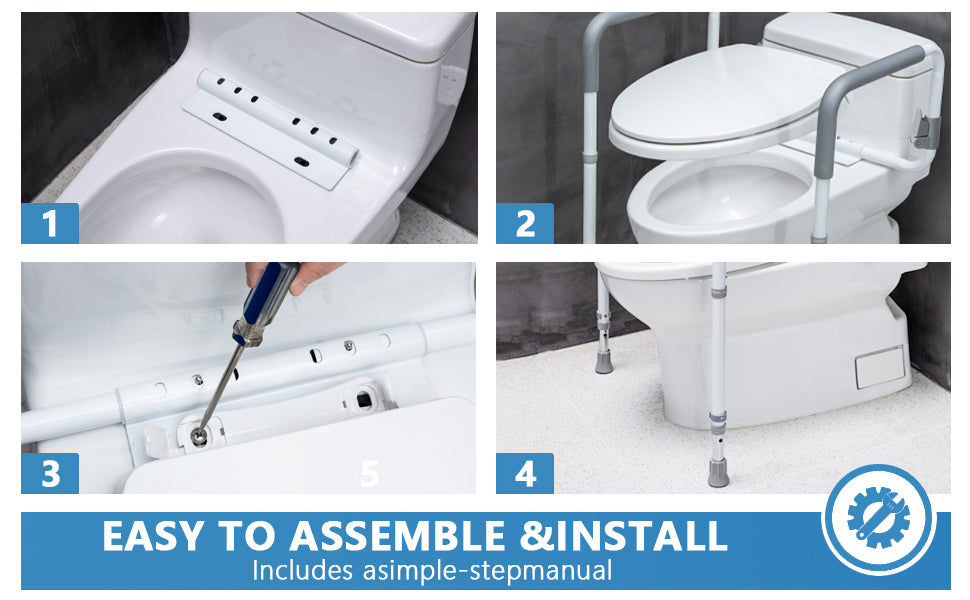 Toilet Safety Rails for Elderly Adults - Adjustable Bathroom Toilet Safety Frame with Handles - Stand Alone Toilet Grab Bar for Senior, Handicap & Disabled,Fits Most Toilets