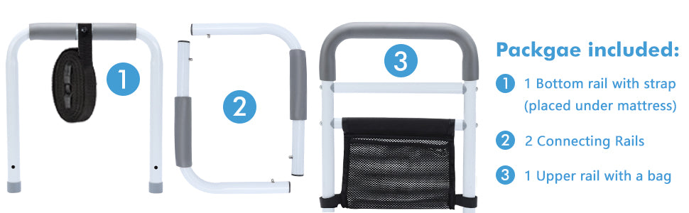 WeHwupe Bed Rails for Elderly Adults Safety Height Adjustable Bed Assist Rail for Seniors Bedside Fall Prevent Grab Bar with Storage Pocket Fits King Queen Full Twin Bed