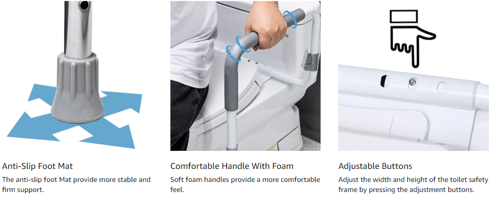 Toilet Safety Rails for Elderly Adults - Adjustable Bathroom Toilet Safety Frame with Handles - Stand Alone Toilet Grab Bar for Senior, Handicap & Disabled,Fits Most Toilets
